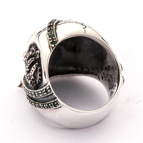 Sterling Silber Smaragd Piraten Totenkopf Ring