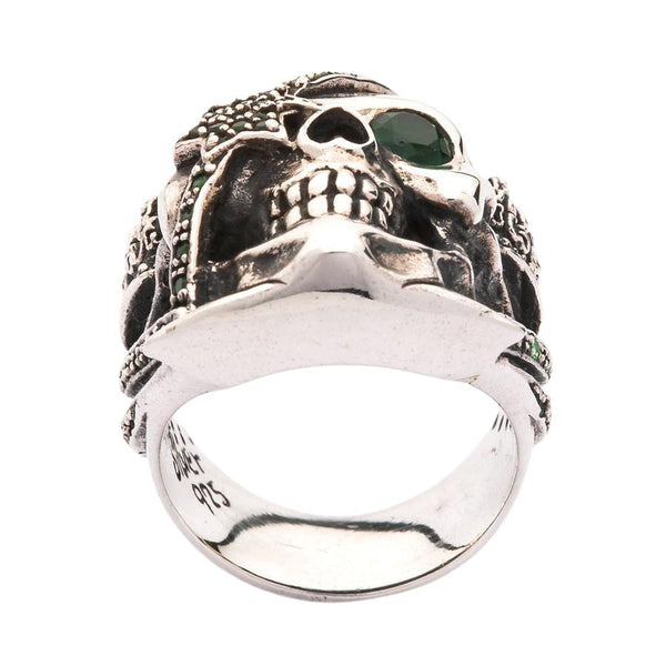 Sterling Silver Emerald Pirate Skull Ring