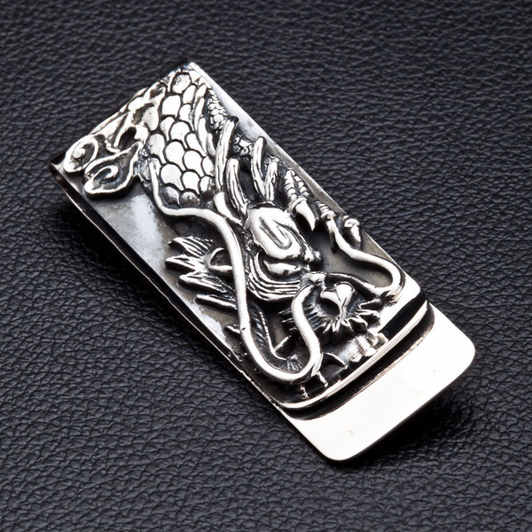 Clip para billetes de plata con dragón grabado