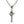 Three-quarter view of the hanging silver gothic cross, showcasing the central blue eye, gold rays, and thick cable chain.