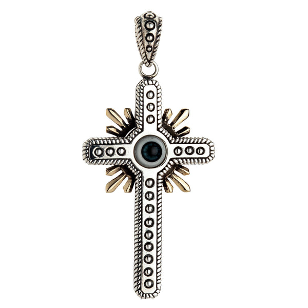 Sterling Silver Evil Eye Cross Pendant Necklace