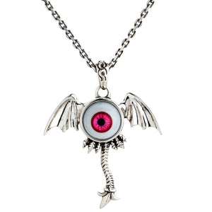 Sterling Silver Red Evil Eye Gothic Wings Pendant