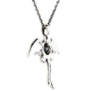 Sterling Silver Red Evil Eye Gothic Wings Pendant
