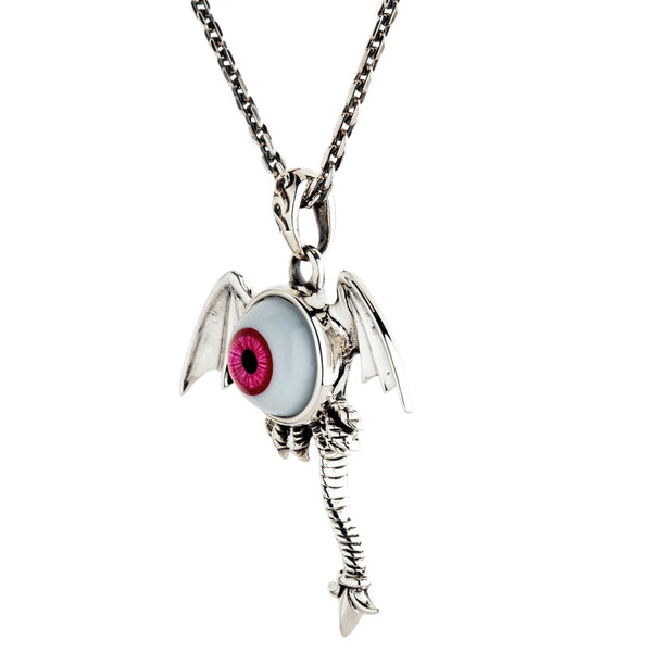 Sterling Silber Roter Evil Eye Gothic Wings Anhänger
