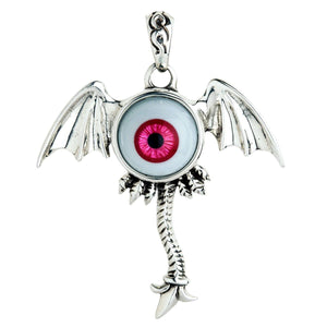 Sterling Silver Red Evil Eye Gothic Wings Pendant