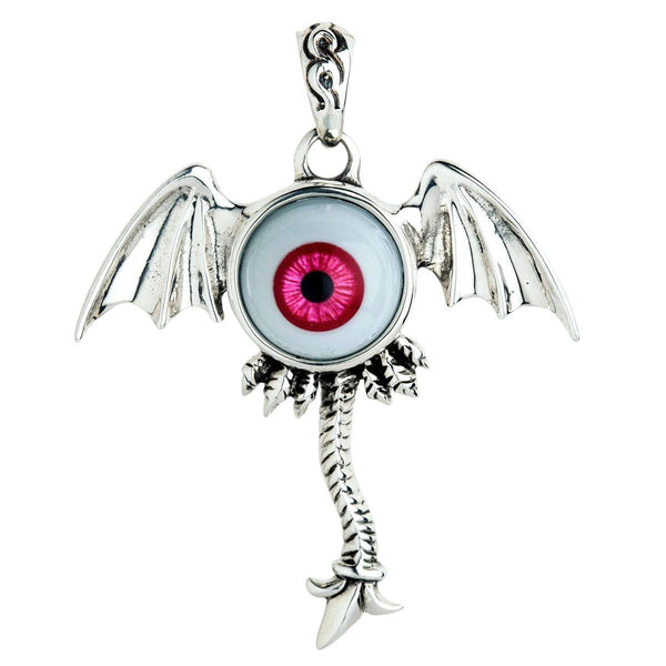 Sterling Silver Röd Evil Eye Gothic Wings Pendant