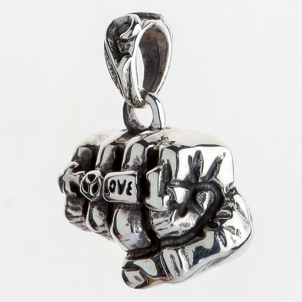 Sterling Silver Biker Fist Pendant Necklace