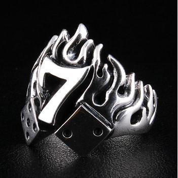 Sterling Silver Men's Flame Number 7 Ring