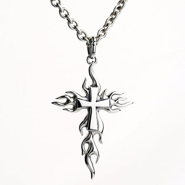 925 Sterling Silver Flame Cross Pendant