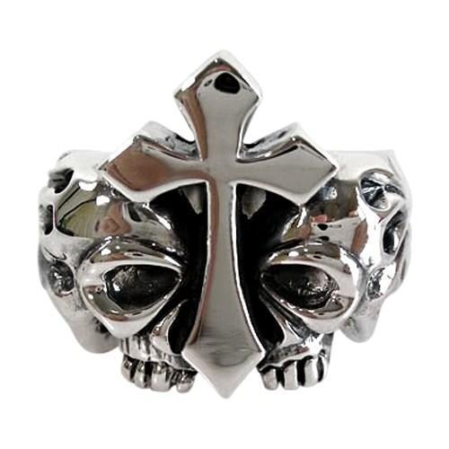 Silver Flame Cross Skull Rings