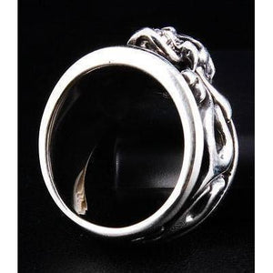 Sterling Silver Flame Skull Crossbones Ring