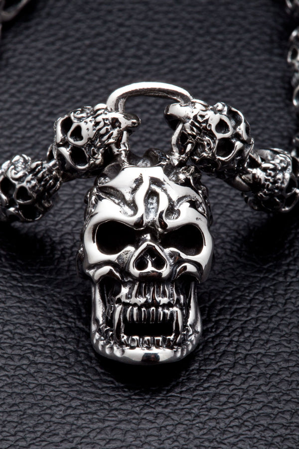 Flame Skull Silver Bracelet