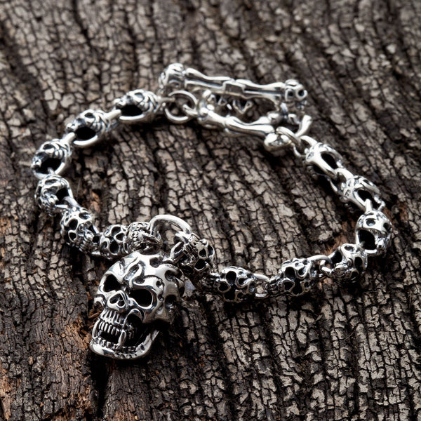 Flame Skull Silver Armband