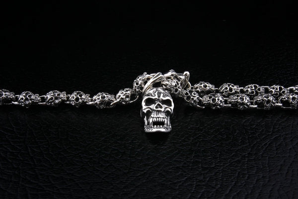 Flaming Skull Silver Necklace