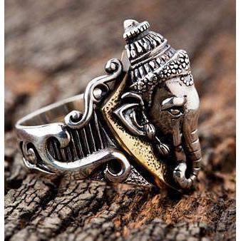 Anel de Ganesh de Deus Hindu em Prata Esterlina