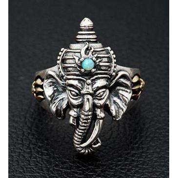 Серебряные кольца Ганеша с бирюзой