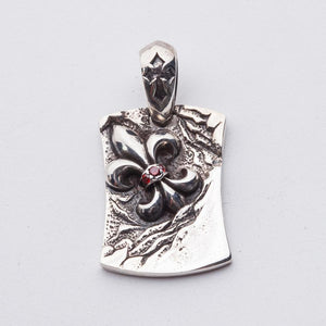 Granat Fleur De Lis Dog Tag Anhänger