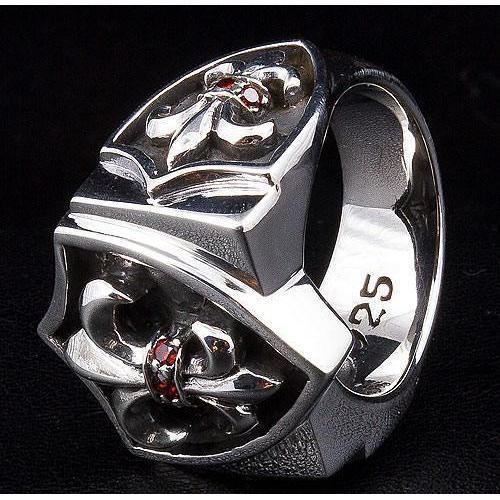 Sterling Silber Gothic Granat Fleur De Lis Ring