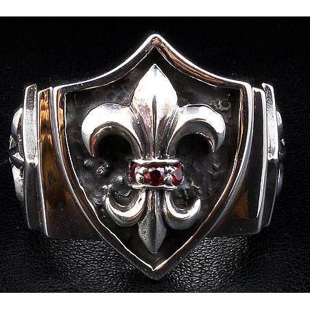 Sterling Silver Gothic Garnet Fleur De Lis Ring