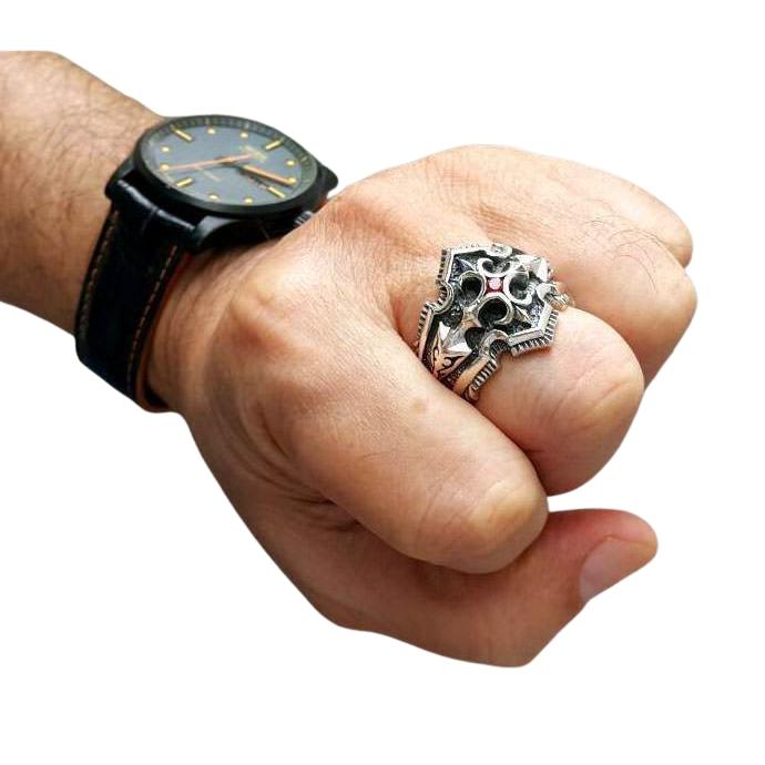 Herrenring Aus 925 Sterlingsilber & Rundem Jemen Achat Stein Männer