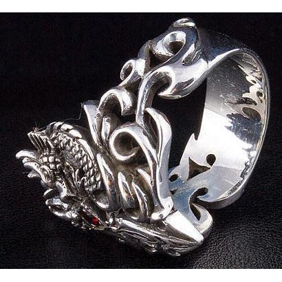Garnet Medieval Dragon Men's Ring