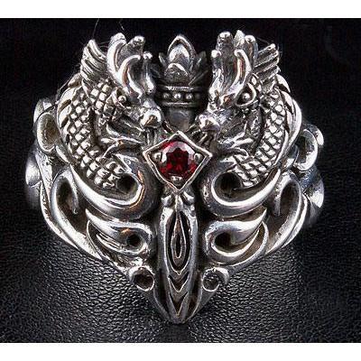 Garnet Medieval Dragon Men's Ring