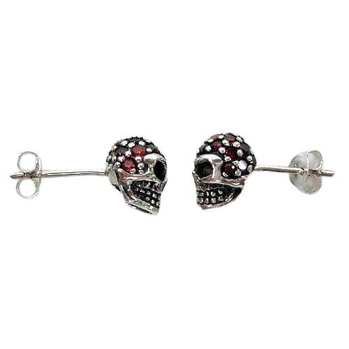 925 Silver Garnet Skull Earring