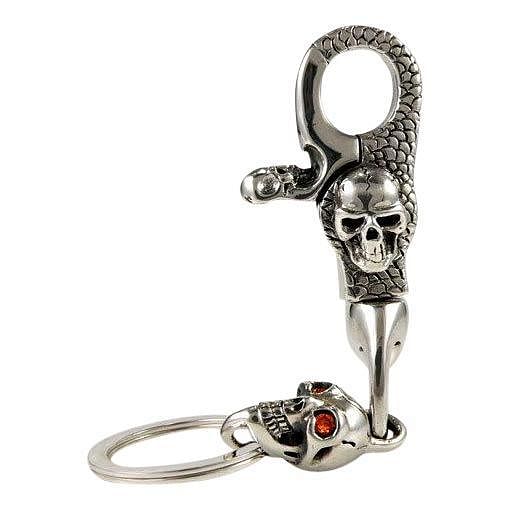 Garnet Eye Silver Skull Key Chain