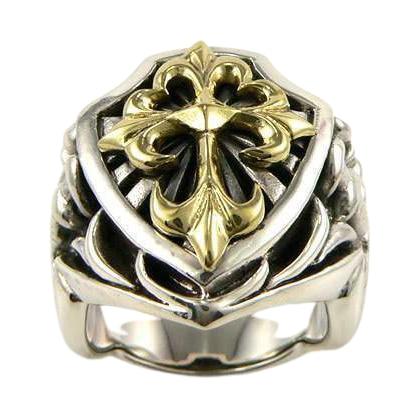 Мужское кольцо из желтого золота с крестом из стерлингового серебра 925 пробы