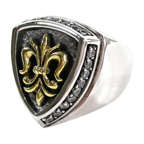 Anéis masculinos em prata esterlina dourada flor de lis