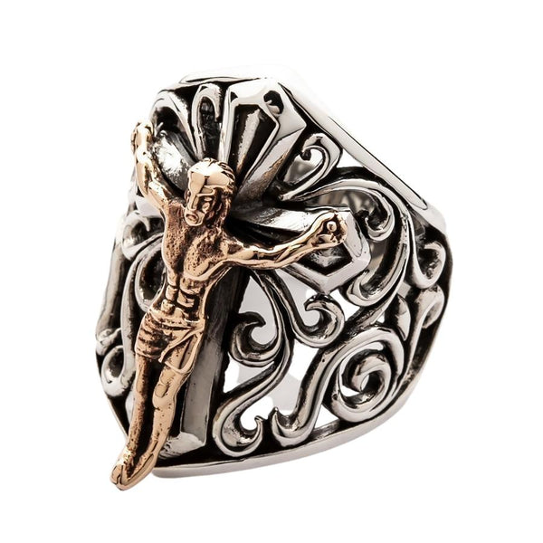 Золотое серебряное мужское кольцо с Иисусом