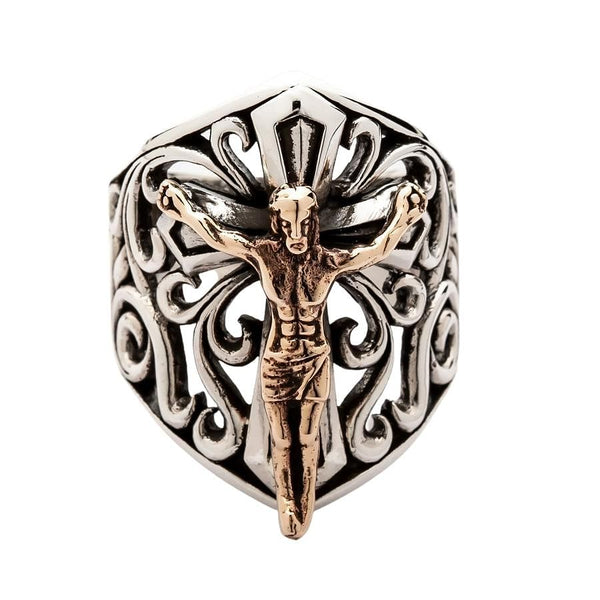 Золотое серебряное мужское кольцо с Иисусом
