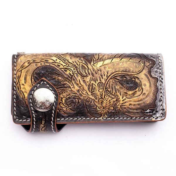 Golden Emperor Dragon Leather Biker Wallet