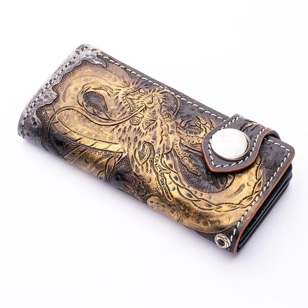 Golden Emperor Dragon Leather Biker Wallet