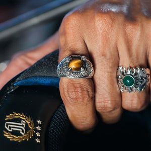 Gothic Claw Tiger Eyes Mens Ring