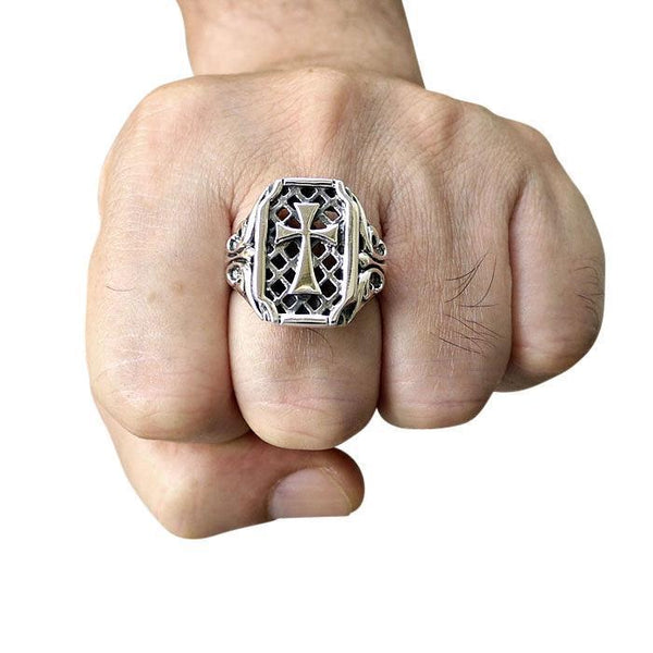 Anello Croce in argento 925 AMEN finitura brunita | vendita online su Anello Croce in argento 925 AMEN finitura brunita | vendita online su