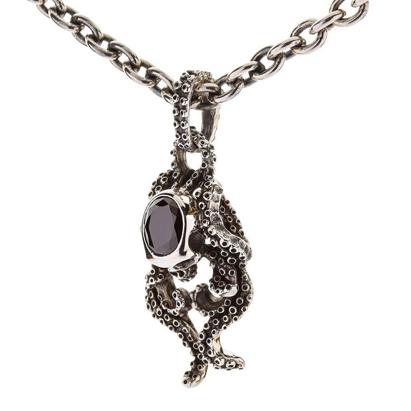 Black Onyx Gothic Skull Octopus Necklace