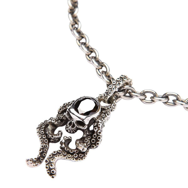 Ожерелье осьминога в готическом стиле с черепом из черного оникса