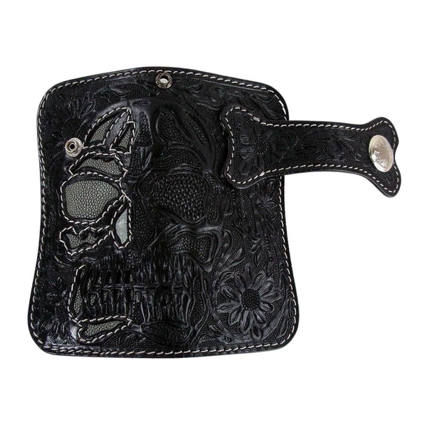 Кожаные байкерские кошельки Grey Skull из кожи ската