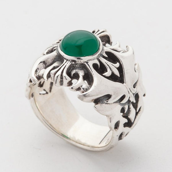 Племенное мужское кольцо с зеленым агатом