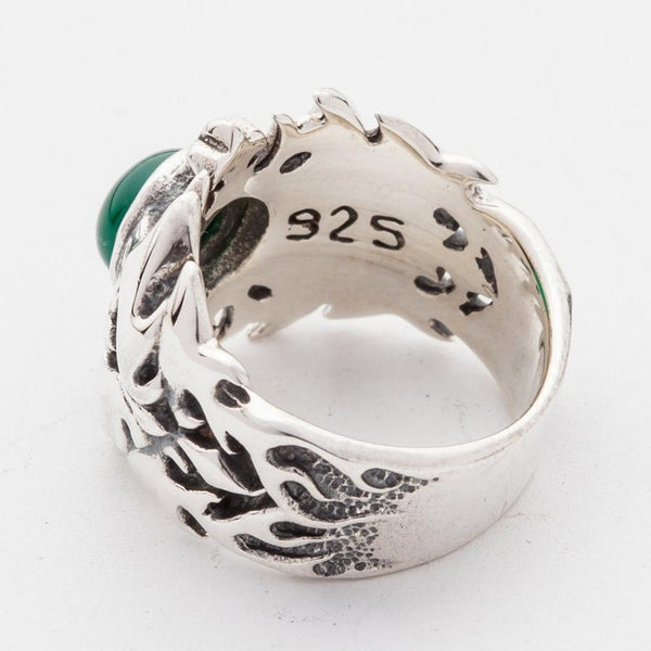 Племенное мужское кольцо с зеленым агатом