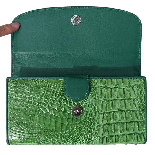 Green Crocodile Leather Long Wallet