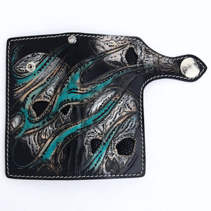 Cartera de motociclista de piel de lagarto del diablo verde