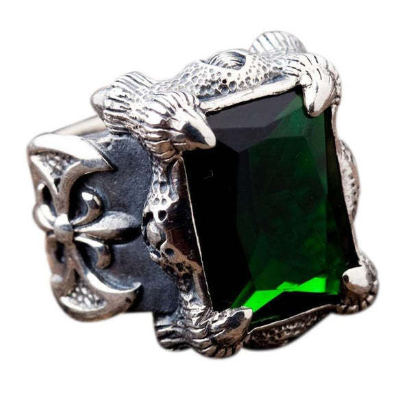 Green Emerald Claw Gothic Ring