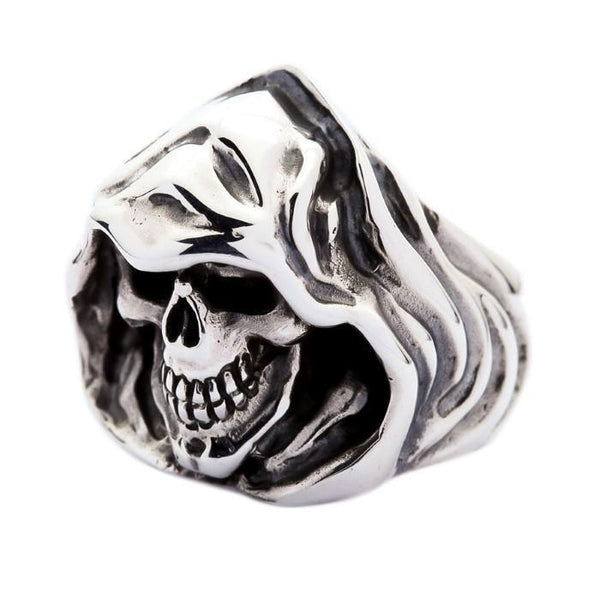 Sterling Silver Grim Reaper Hood Skull Ring - Main Image
