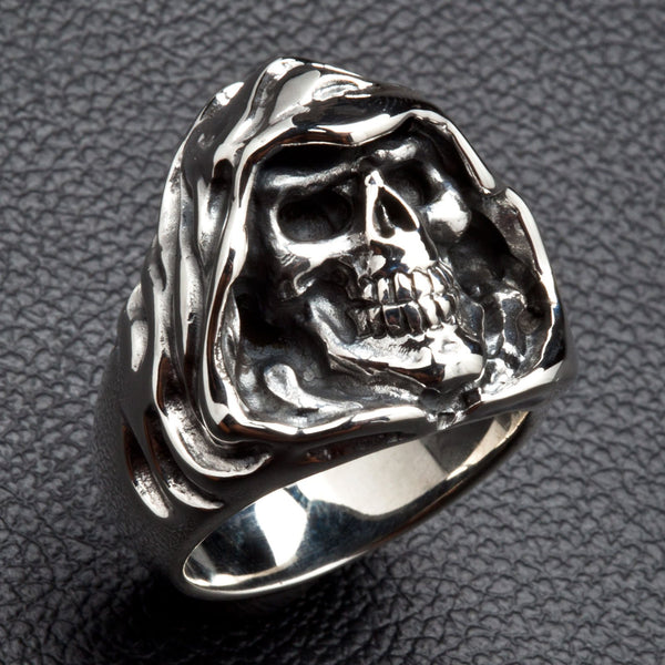 Anello in argento sterling con teschio di Grim Reaper Hood