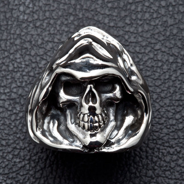 Anello in argento sterling con teschio di Grim Reaper Hood
