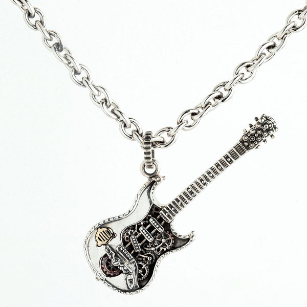 Ожерелье с подвеской в виде рокерской гитары из стерлингового серебра