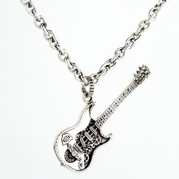 Halskette mit Rocker-Gitarren-Anhänger aus Sterlingsilber