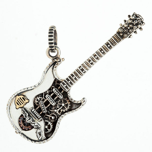 Sterling Silver Rocker Guitar Pendant Necklace